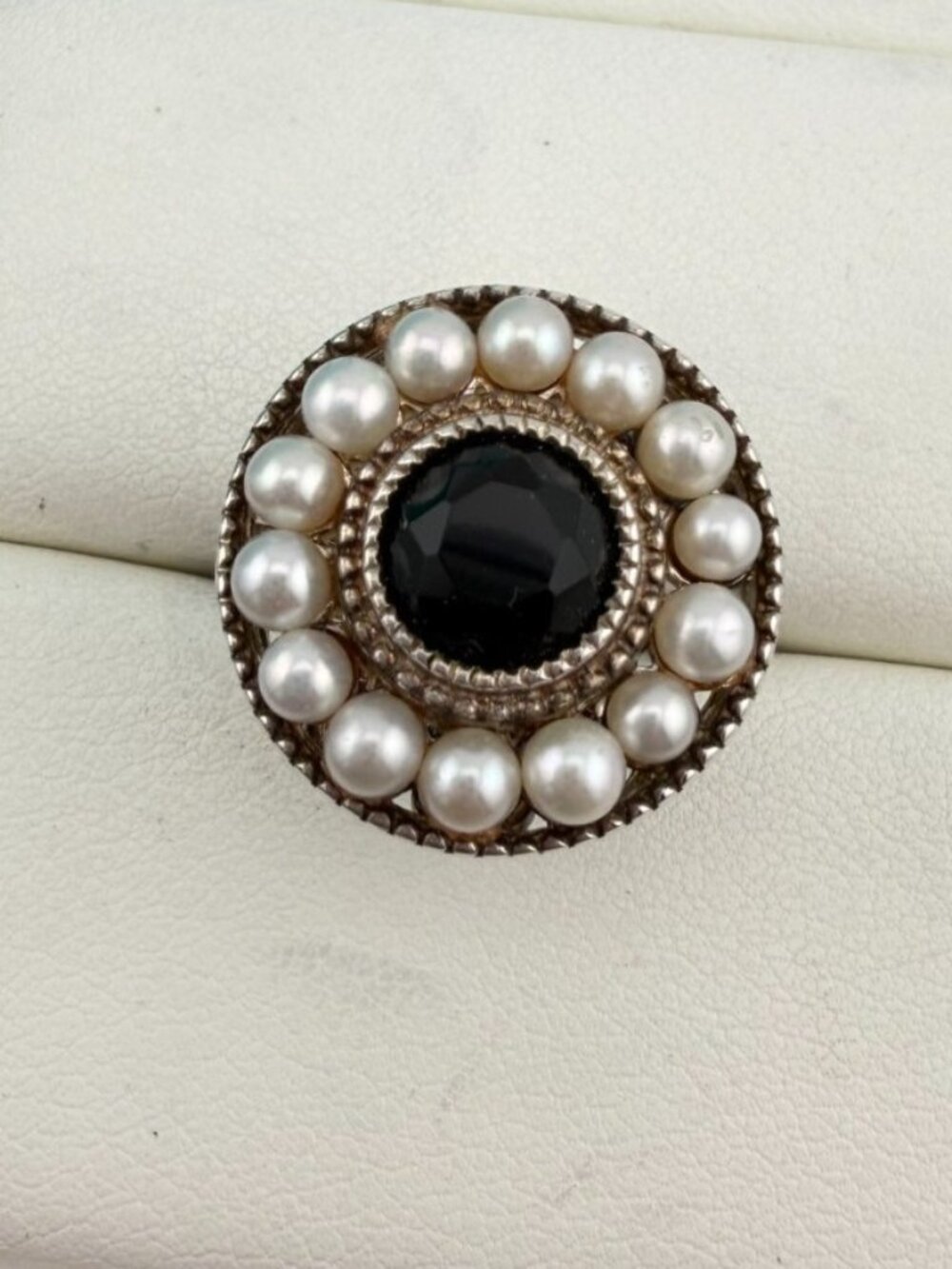Tiffany & Co. Pearl Onyx Ziegfeld Cocktail Ring Sterling Silver Size 5.25 20mm